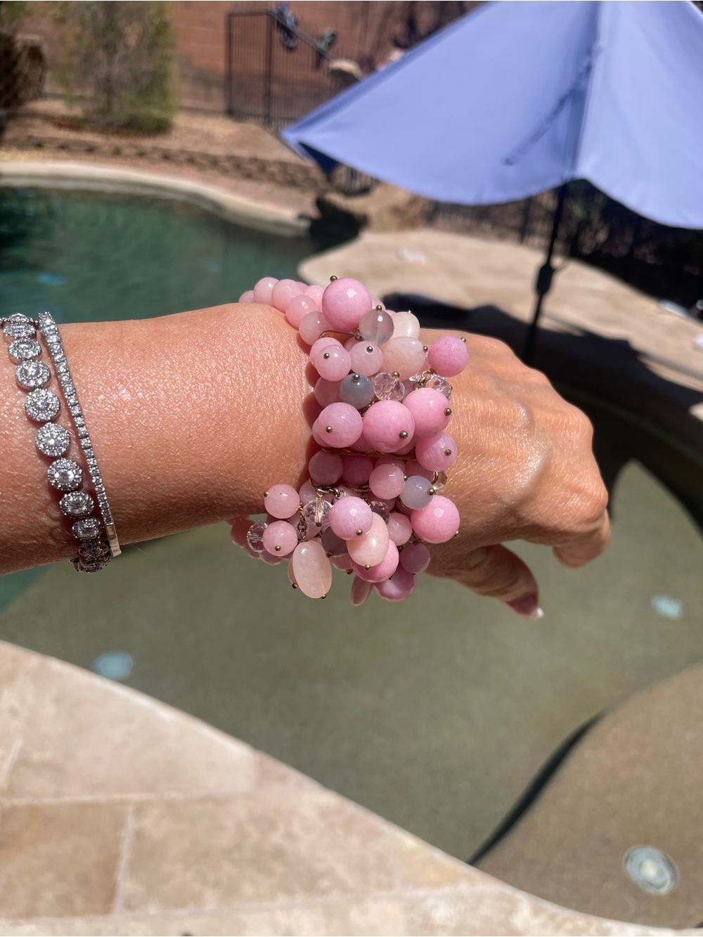 Pink Beaded Rose Quartz -Stretch Bracelet Stack - Elegant Women’s bracelet.
